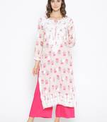 Hand Embroidered Fawn Pink Cotton Lucknow Chikankari Kurti 