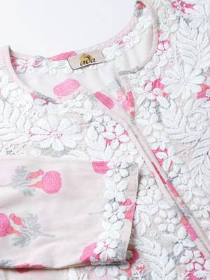 Hand Embroidered Fawn Pink Cotton Lucknow Chikankari Kurti  2