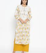 Hand Embroidered Fawn Yellow Cotton Lucknow Chikankari Kurti 