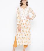 Ada Hand Embroidered Fawn Yellow Cotton Lucknow Chikankari Women Kurti - A100035
