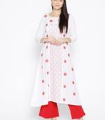 Ada Hand Embroidered White Cotton Lucknow Chikankari Women Kurta With Muqaish Work - A100047
