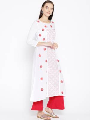 Ada Hand Embroidered White Cotton Lucknow Chikankari Women Kurta With Muqaish Work - A100047 4