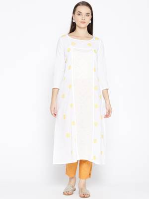 Ada Hand Embroidered White Cotton Lucknow Chikankari Women Kurta With Muqaish Work - A100048 1