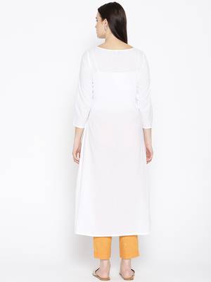 Ada Hand Embroidered White Cotton Lucknow Chikankari Women Kurta With Muqaish Work - A100048 4