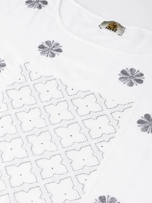 Ada Hand Embroidered White Cotton Lucknow Chikankari Women Kurta With Muqaish Work - A100050 2