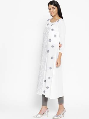 Ada Hand Embroidered White Cotton Lucknow Chikankari Women Kurta With Muqaish Work - A100050 3