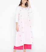 Ada Hand Embroidered White Cotton Lucknow Chikankari Women Kurta with Muqaish Work - A100049