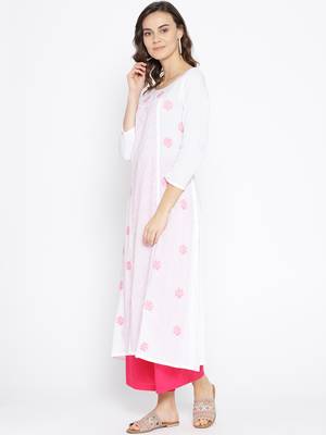 Ada Hand Embroidered White Cotton Lucknow Chikankari Women Kurta with Muqaish Work - A100049 2