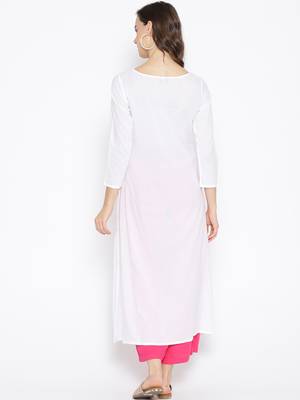 Ada Hand Embroidered White Cotton Lucknow Chikankari Women Kurta with Muqaish Work - A100049 3