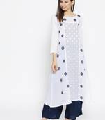 Ada Hand Embroidered White Cotton Lucknow Chikankari Kurta With Muqaish Work