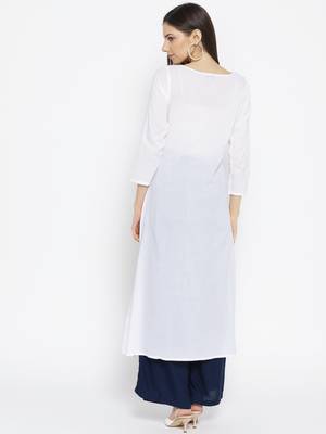 Ada Hand Embroidered White Cotton Lucknow Chikankari Kurta With Muqaish Work 4