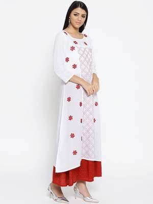 Ada Hand Embroidered White Cotton Lucknow Chikankari Women Kurti - A100051 3