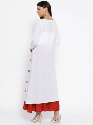 Ada Hand Embroidered White Cotton Lucknow Chikankari Women Kurti - A100051 4