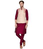 Maroon & beige Solid & embroidered art silk Kurta Set