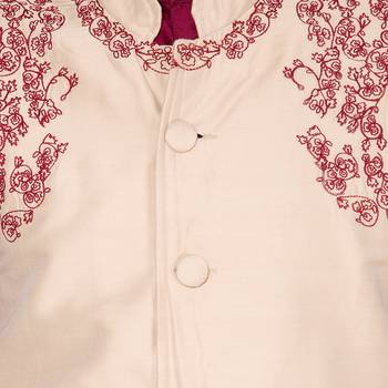 Maroon & beige Solid & embroidered art silk Kurta Set 5