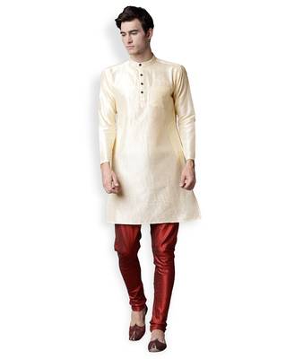 Off White & Red Solid Dupion Kurta Set 1