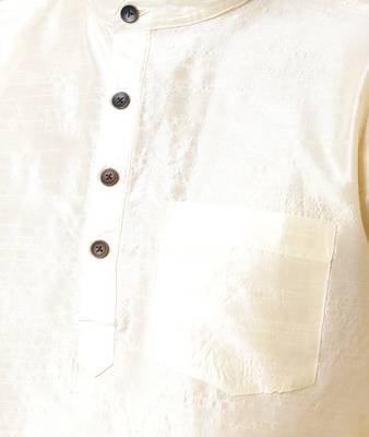 Off White & Red Solid Dupion Kurta Set 5