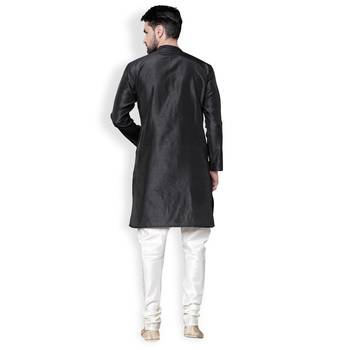 Black-Cream Solid & Embroidered Dupion Kurta Set 3
