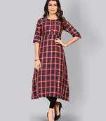 women's checkered a-line rayon red kurti