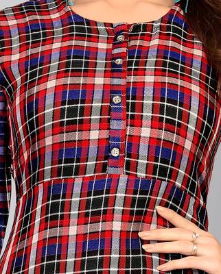 women's checkered a-line rayon red kurti 5