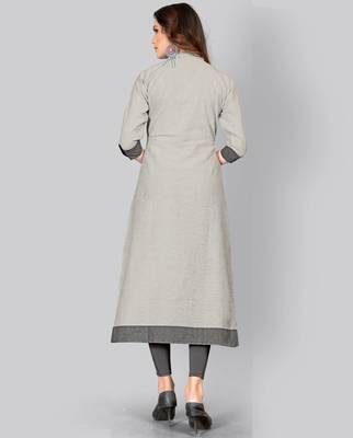 women's embroidered/solid a-line cotton grey kurti 4