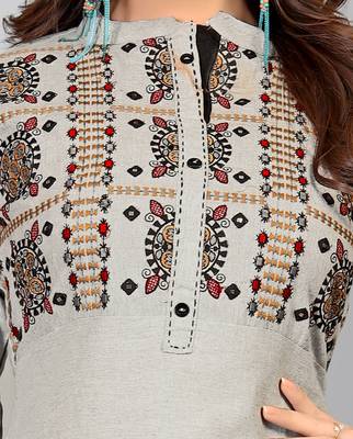 women's embroidered/solid a-line cotton grey kurti 5