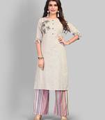 Women's Embroidered/Hand Work/Solid Straight Cotton Grey Kurti With Palazzo Set
