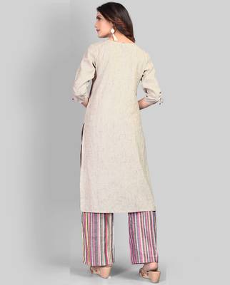 Women's Embroidered/Hand Work/Solid Straight Cotton Grey Kurti With Palazzo Set 2