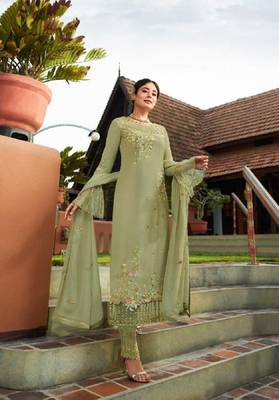 Parrot-green embroidered santoon salwar 1
