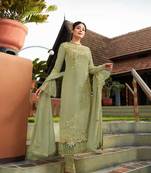 Parrot-green embroidered santoon salwar