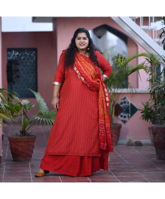 Red Weave kurta with duppata 3