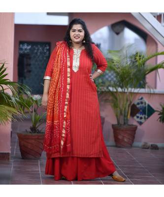 Red Weave kurta with duppata 1