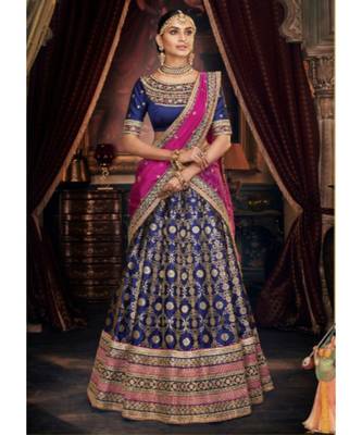 dark-blue dupion silk ethnic-lehengas with blouse 1
