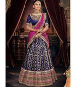dark-blue dupion silk ethnic-lehengas with blouse