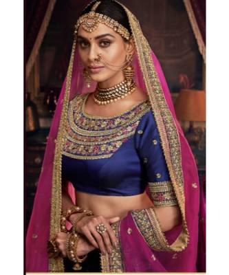 dark-blue dupion silk ethnic-lehengas with blouse 2