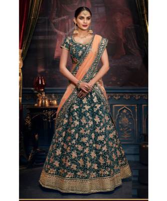 dark-green dupion silk ethnic-lehengas with blouse 1
