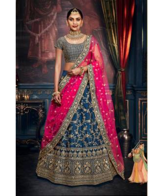 dark-blue dupion silk ethnic-lehengas with blouse 1