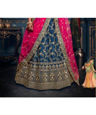 dark-blue dupion silk ethnic-lehengas with blouse 2