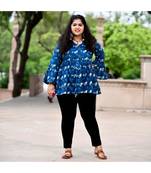 Indigo bird handblock top