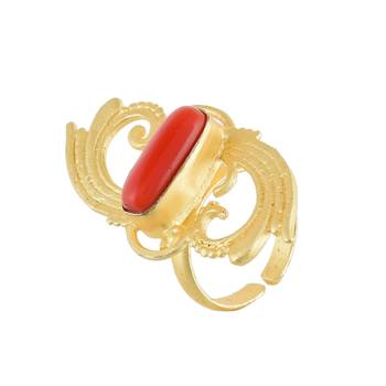 Golden With Red Coral Smart Stylish Ring 1