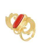Golden With Red Coral Smart Stylish Ring