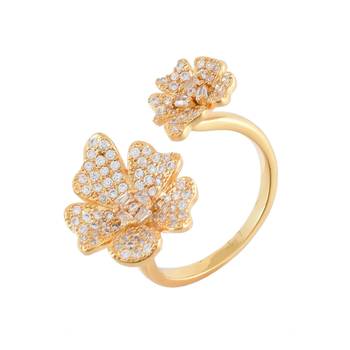 Golden Cubic Zirconia Flower Design Cute Delicate Ring 1