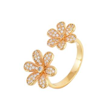 Golden Cubic Zirconia Flower Design Beautiful  Delicate Ring 1