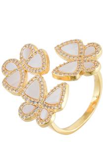 White Golden Mother Pearl Beautiful Delicate Cubic Zirconia  Ring