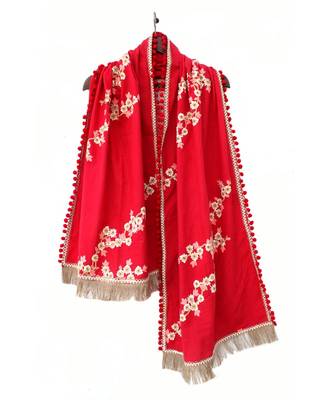 Pure Khadi Blood Red Embroidered stole or Dupatta 1
