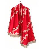 Pure Khadi Blood Red Embroidered stole or Dupatta