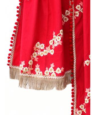 Pure Khadi Blood Red Embroidered stole or Dupatta 2