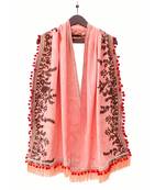 Pure Khadi Peach Color Embroidered stole or Dupatta