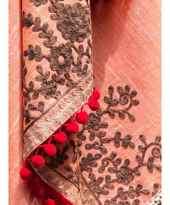 Pure Khadi Peach Color Embroidered stole or Dupatta 2