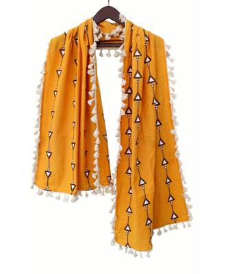Pure Khadi Mustured stole or Dupatta with Off White Tassel Lace 1